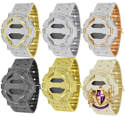 Men's Genuine Authentic Casio G Shock Series GD100 Terminator Custom Watch 20 Cwt. Simulated Diamond 18K Gold Finish Adjustable Size Band