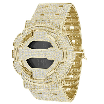 Men's Genuine Authentic Casio G Shock Series GD100 Terminator Custom Watch 20 Cwt. Simulated Diamond 18K Gold Finish Adjustable Size Band