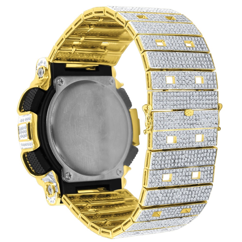 Men's Genuine Authentic Casio G Shock Series GD100 Terminator Custom Watch 20 Cwt. Simulated Diamond 18K Gold Finish Adjustable Size Band