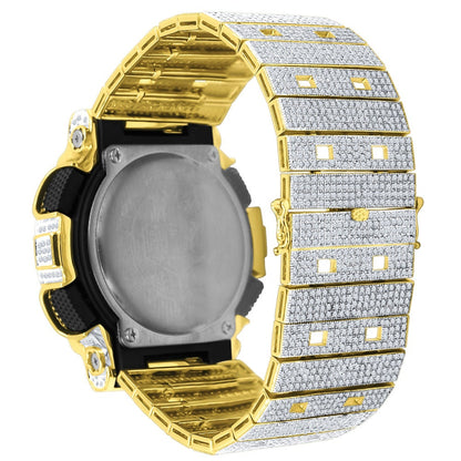 Men's Genuine Authentic Casio G Shock Series GD100 Terminator Custom Watch 20 Cwt. Simulated Diamond 18K Gold Finish Adjustable Size Band