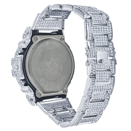 Men's Authentic Genuine Custom Casio G-Shock DW6900 Digital Watch Water Resistant Fully Iced Out 10 Cwt. Simulated Diamond 18k Gold Finish