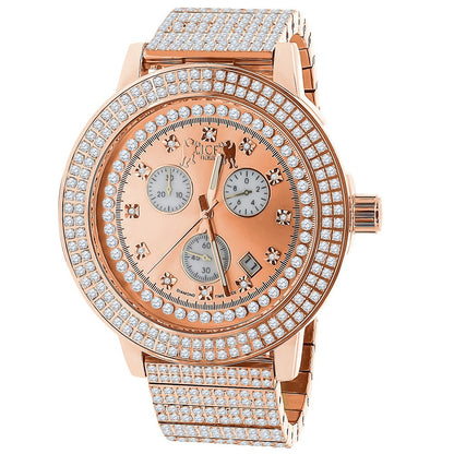 Full Solid Stainless Steel 18K Rose Gold Finish Simulated Diamond 5 ATM Water Resistant Men's Custom Watch With Date Function Big 54mm