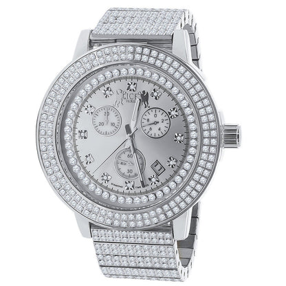 Full Solid Stainless Steel Lemonade 18K White Gold Finish Simulated Diamond 5 ATM Water Resistant Men's Watch With Date Function Big 54 mm