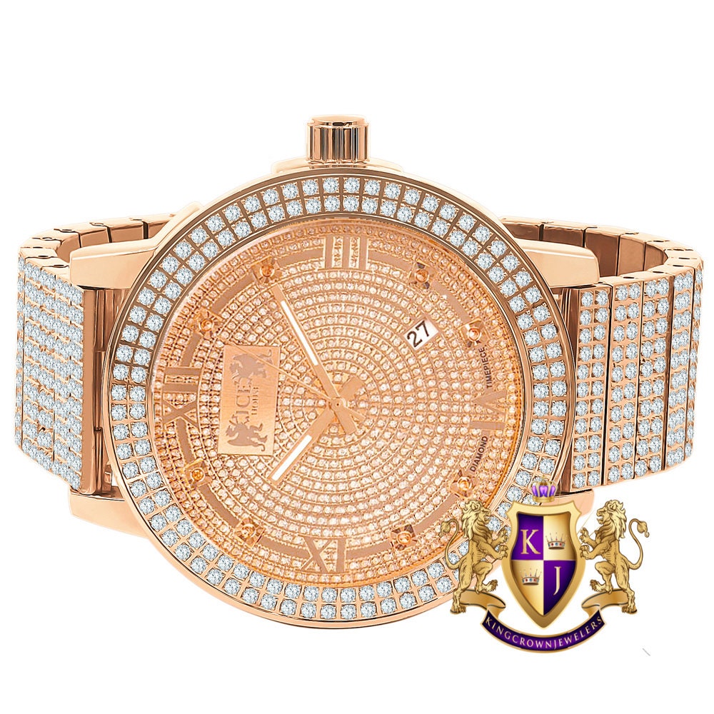 Full Solid Stainless Steel Real Diamond Dial 18K Rose Gold Finish 5 ATM Water Resistant Men's Custom Luxury Watch W/Date Function Big 54mm