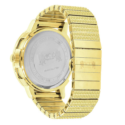 Canary Full Solid Stainless Steel Real Diamond Dial 18K Gold Finish 5 ATM Water Resistant Men's Custom Luxury Watch W/Date Function XL 54mm
