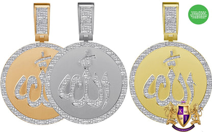 Real Genuine Authentic Diamond 0.60 Cwt. 15+ Grams Allah God Muslim Arabic Islamic Medallion 10K Solid Gold Over Unisex Charm Pendant 2''