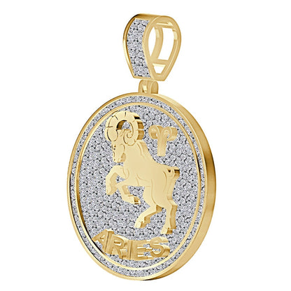 Real Genuine 2.50 Cwt. VVS1 Natural MOISSANITE Diamond Zodiac Sign Aries Ram Astrology Horoscope Charm 10K Solid Gold Over Pendant 2.25''