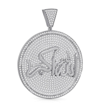 2.55'' 14K Real Yellow Gold Over Sterling Silver Simulated Diamond Allahu Akber Muslim Islamic Arabic Custom Pendant Medallion Allah Charm