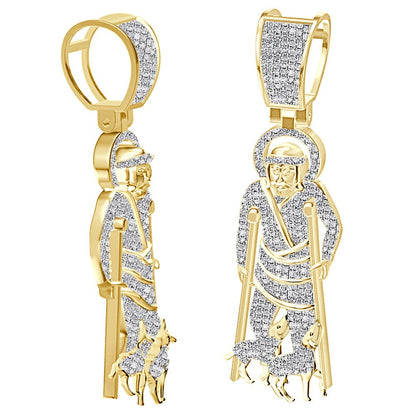 Real Genuine Authentic Diamond 0.85 Cwt. 22+ Grams Saint Lazarus of Bethany Jesus Charm 10K Gold On Religious Pendant Chain Neckless 2.25''