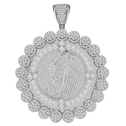 85+ Grams Big Jumbo 3.75'' 8.00 Cwt. Simulated Diamond Cursive Initial Letter Alphabet "G" Men's Custom Flower Pendant Charm Round Medallion