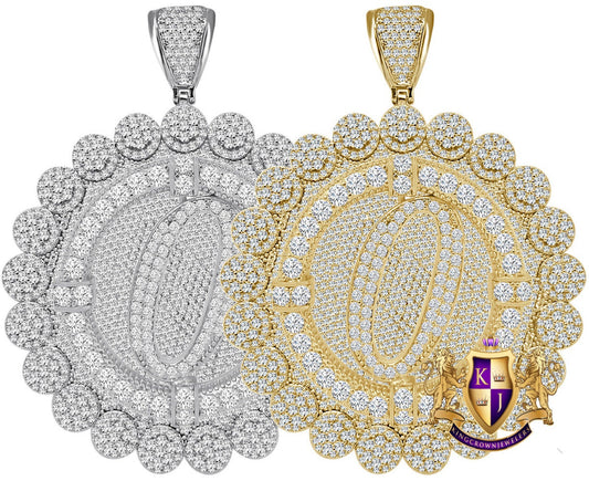 85+ Grams Big Jumbo 3.75'' 8.00 Cwt. Simulated Diamond Cursive Initial Letter Alphabet "O" Men's Custom Flower Pendant Charm Round Medallion