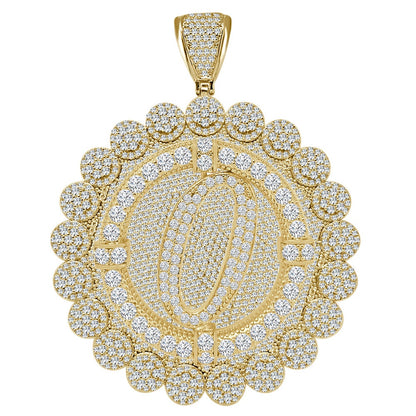 85+ Grams Big Jumbo 3.75'' 8.00 Cwt. Simulated Diamond Cursive Initial Letter Alphabet "O" Men's Custom Flower Pendant Charm Round Medallion