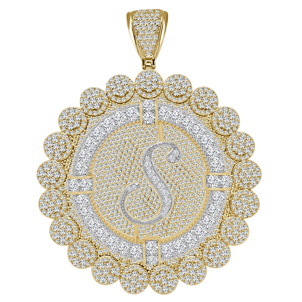 85+ Grams Big Jumbo 3.75'' 8.00 Cwt. Simulated Diamond Cursive Initial Letter Alphabet "S" Men's Custom Flower Pendant Charm Round Medallion