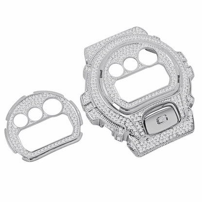 14K Gold Finish Face Plate + Bezel + G Button 3 Piece Combo Set G-Shock DW6900 4.50 Cwt. Simulated Diamond Watch Custom Insert Cover Case