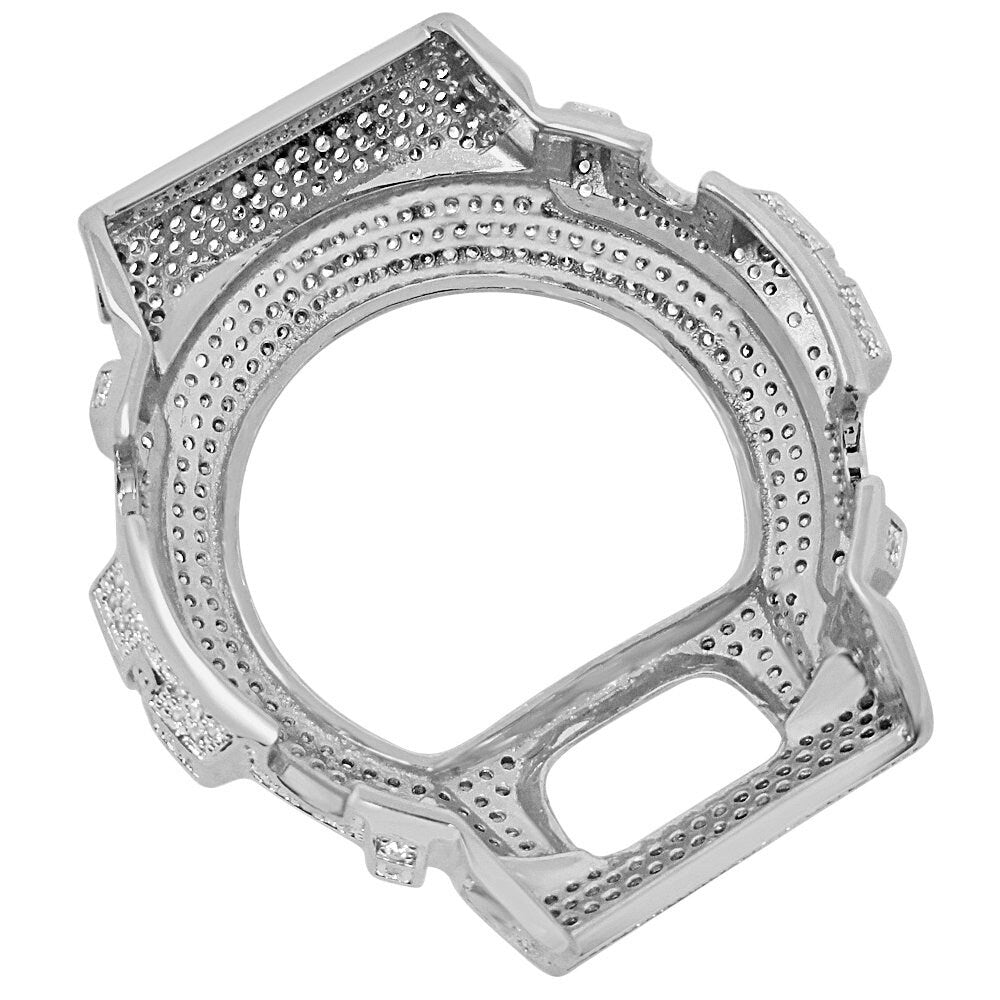 32+ Grams Genuine Sterling Silver Casio G-Shock Watch DW 6900 Custom Bezel 6.00 Cwt. Simulated Diamond 14K Gold Over Insert Cover Face Case