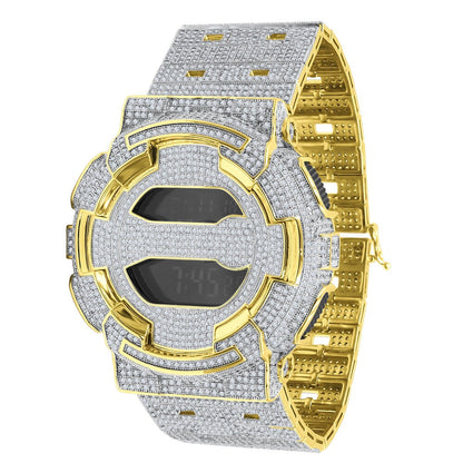 Men's Genuine Authentic Casio G Shock Series GD100 Terminator Custom Watch 20 Cwt. Simulated Diamond 18K Gold Finish Adjustable Size Band