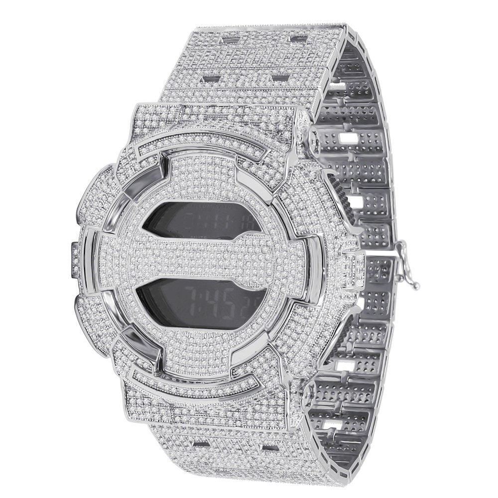 Men's Genuine Authentic Casio G Shock Series GD100 Terminator Custom Watch 20 Cwt. Simulated Diamond 18K Gold Finish Adjustable Size Band