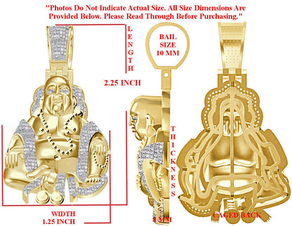 Real Genuine Authentic Diamond 0.61 Cwt. 27+ Grams Lord Gautama Buddha Buddhist Meditation Pendent 10K Gold Over Religious Charm + Chain 2''