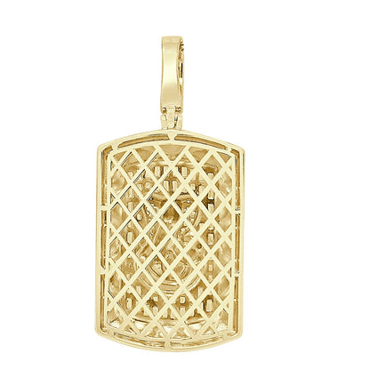 Men's 35+ Grams Real Sterling Silver 2.00 Cwt. Simulated Diamond Cobra Snake Evil Power 14K Gold Over Dog Tag Frame Pendant Charm 2.25''