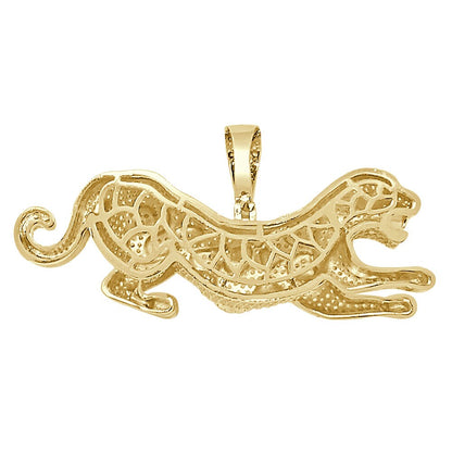Men's 35 + Grams 3.00 Cwt. Simulated Diamond 14K Gold Over Lion Panther Pendant Jaguar Leopard Custom Charm Chain Neckless Set
