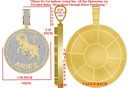 Real Genuine 2.50 Cwt. VVS1 Natural MOISSANITE Diamond Zodiac Sign Aries Ram Astrology Horoscope Charm 10K Solid Gold Over Pendant 2.25''