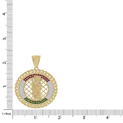26+ Grams Genuine Sterling Silver 14K Gold Over Simulated Diamond Saint Jude San Judas Tadeo Pendant Religious Jesus Charm Chain Set  2.25''