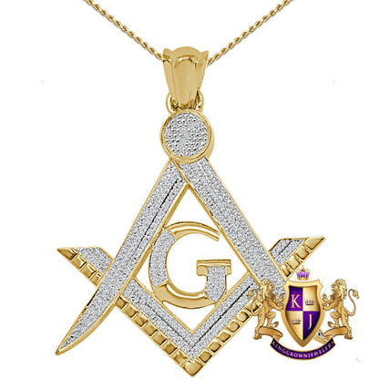 Real Genuine Authentic Diamond 23 + Grams Freemason Masonic G Compass Unisex Charm 10K Solid Over Finish Custom Pendant Chain Set  2"