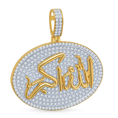 Real Genuine Sterling Silver 24+ Grams 4.00 Cwt. Simulated Diamond Allahu Akber Muslim Takbir Charm Islamic Arabic Oval Shape Allah Pendant