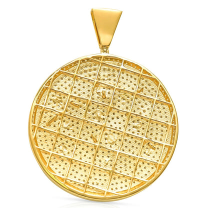 2.55''' Real 14K Gold On Genuine Sterling Silver Allah God Muslim Islamic Pendant 8.00 Ct. Simulated Diamond Medallion Men's Charm 30+ Grams
