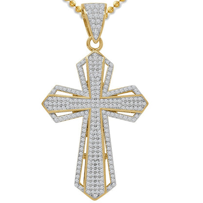 Real Genuine Sterling Silver 20+ Grams 4.00 Cwt. Simulated Diamond 14K Gold Over Holy Jesus Cross Custom Pendent Religious Charm Chain Set