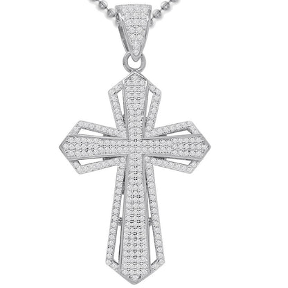 Real Genuine Sterling Silver 20+ Grams 4.00 Cwt. Simulated Diamond 14K Gold Over Holy Jesus Cross Custom Pendent Religious Charm Chain Set