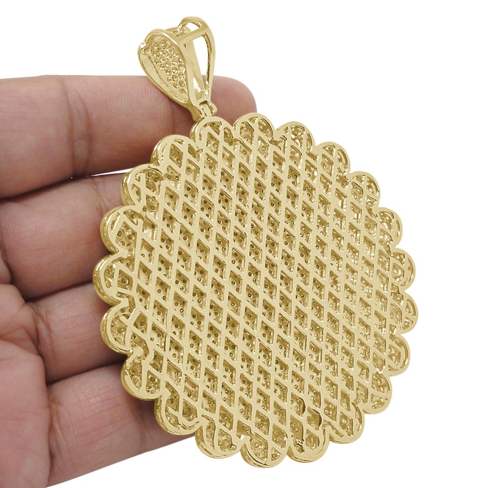 85+ Grams Big Jumbo 3.75'' 8.00 Cwt. Simulated Diamond Cursive Initial Letter Alphabet "Y" Men's Custom Flower Pendant Charm Round Medallion