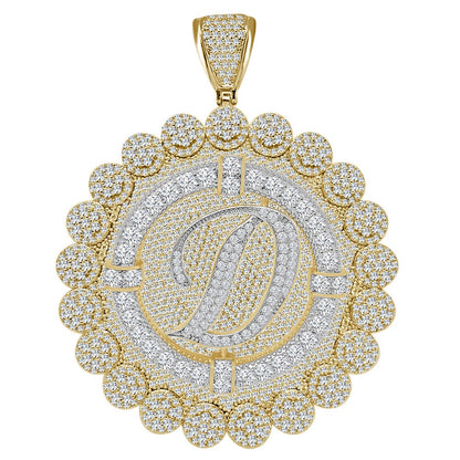 85+ Grams Big Jumbo 3.75'' 8.00 Cwt. Simulated Diamond Cursive Initial Letter Alphabet "D" Men's Custom Flower Pendant Charm Round Medallion