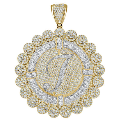 85+ Grams Big Jumbo 3.75'' 8.00 Cwt. Simulated Diamond Cursive Initial Letter Alphabet "I" Men's Custom Flower Pendant Charm Round Medallion