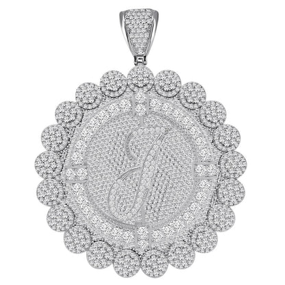85+ Grams Big Jumbo 3.75'' 8.00 Cwt. Simulated Diamond Cursive Initial Letter Alphabet "J" Men's Custom Flower Pendant Charm Round Medallion