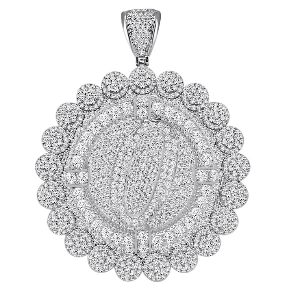 85+ Grams Big Jumbo 3.75'' 8.00 Cwt. Simulated Diamond Cursive Initial Letter Alphabet "O" Men's Custom Flower Pendant Charm Round Medallion
