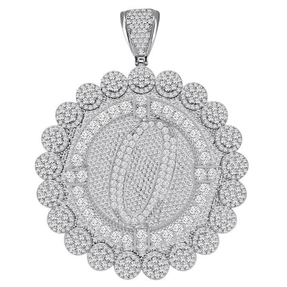 85+ Grams Big Jumbo 3.75'' 8.00 Cwt. Simulated Diamond Cursive Initial Letter Alphabet "O" Men's Custom Flower Pendant Charm Round Medallion