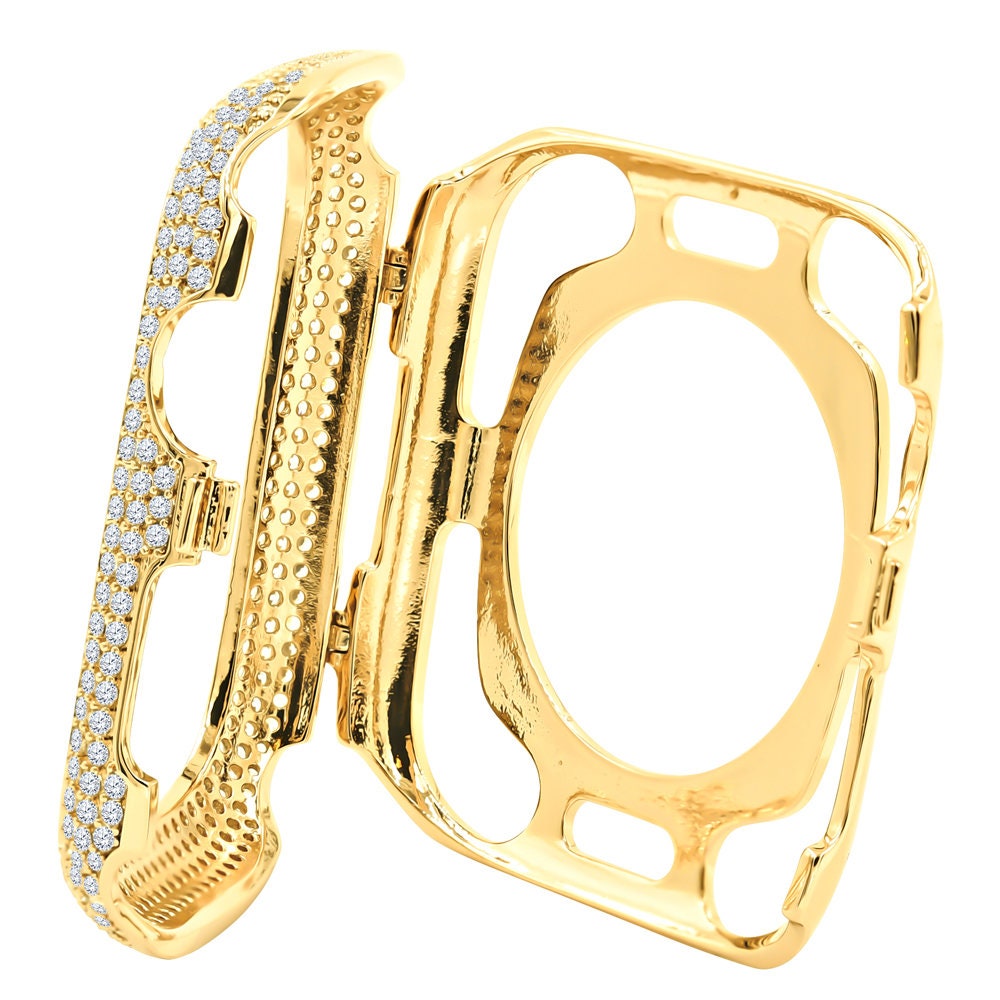 High Quality Apple Watch Custom Bezel 45mm New Series # 7 Micro Pave 14K Gold Finish 3.00 Cwt. Simulated Diamond  Insert Cover Case Unisex