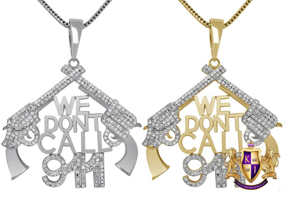 Men's Real Genuine Authentic Diamond 0.75 Cwt. "We Don't Call 911" Custom Pendent 10K Solid Gold Finish Charm Neckless Chain Set