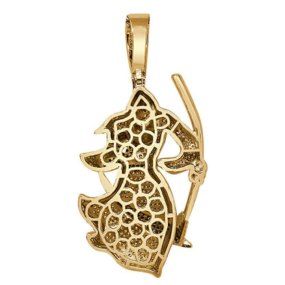 35+ Grams Big 2.75'' Real Sterling Silver 2.00 Cwt. Simulated Diamond Santa Muerte Grim Reaper Angel of Death 14K Gold Over Pendant Charm