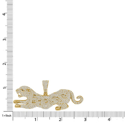 Men's 35 + Grams 3.00 Cwt. Simulated Diamond 14K Gold Over Lion Panther Pendant Jaguar Leopard Custom Charm Chain Neckless Set