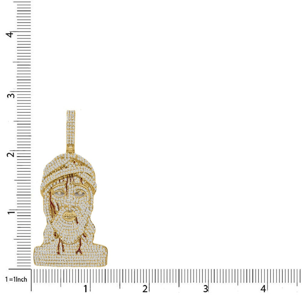 25+ Grams 3.00 Cwt. Simulated Diamond 14K Gold Finish Holy Christ Face Jesus Bleeding Head Custom Charm Pendant Big 2.75''