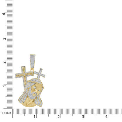 25+ Grams Real Genuine Italian Sterling Silver 2.00 Cwt. Simulated Diamond 14K Gold Over Jesus Christ Face Cross Pendant Custom Charm 2.25''