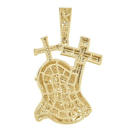 25+ Grams Real Genuine Italian Sterling Silver 2.00 Cwt. Simulated Diamond 14K Gold Over Jesus Christ Face Cross Pendant Custom Charm 2.25''