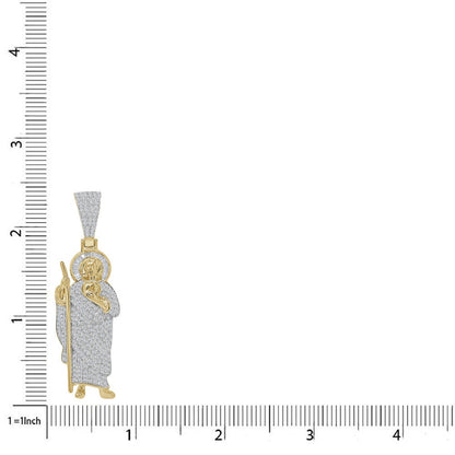 20+ Grams Real Sterling Silver 2.00 Cwt. Simulated Diamond 14K Gold Over Saint Jude San Judas Religious Jesus Unisex Pendant Charm 2.50''