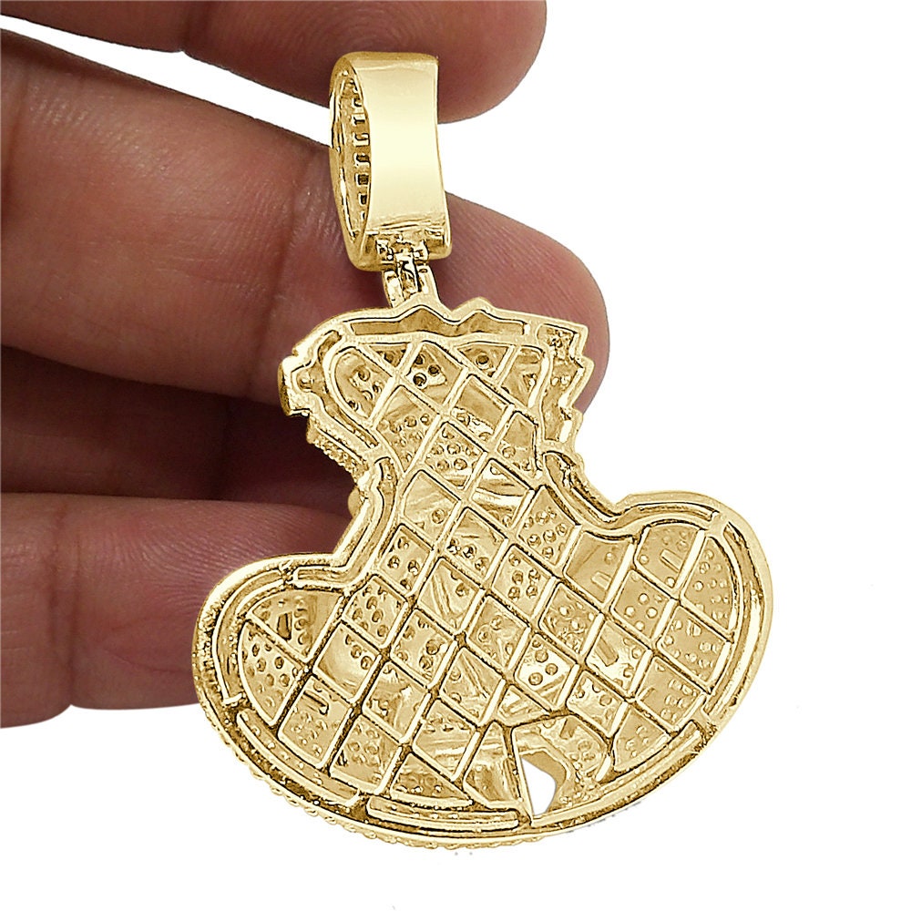 33+ Grams Real Genuine Italian Sterling Silver 3.50 Cwt. Simulated Diamond 14K Gold On Money Bag Dollar Sign Cash Green Charm Pendant 2.10''