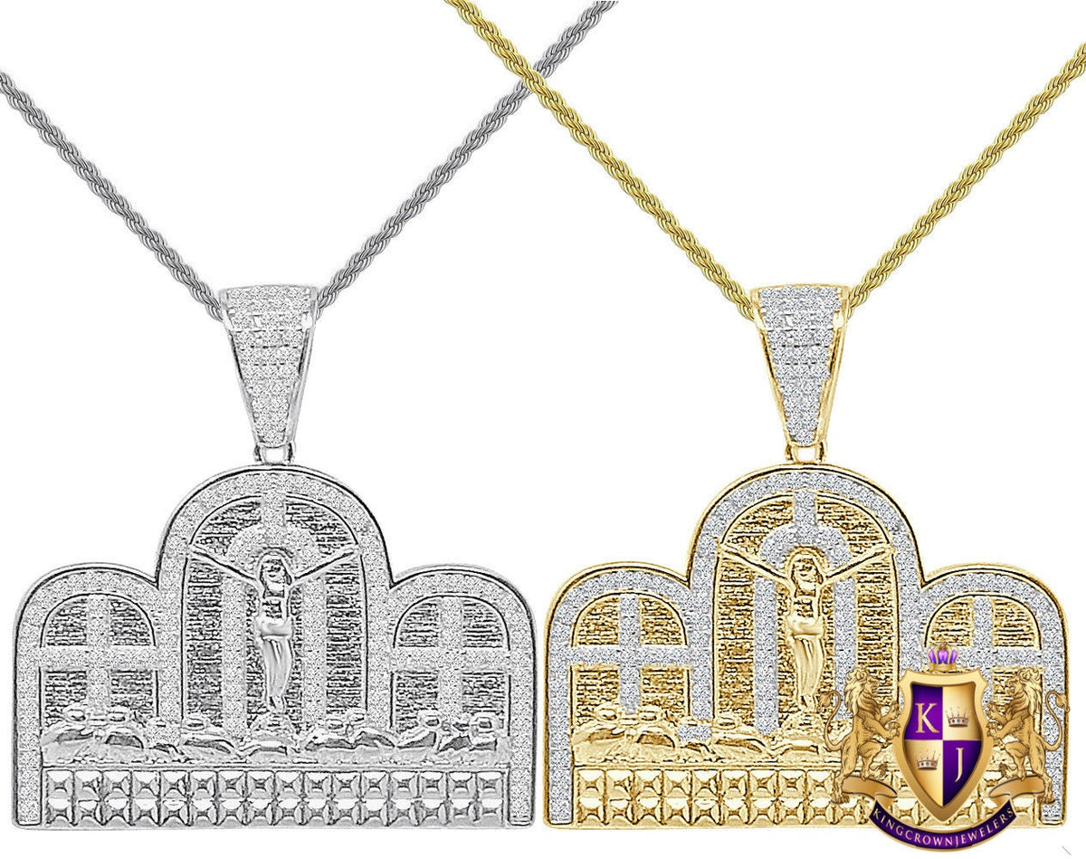 22+ Grams Real Genuine Authentic Italian Sterling Silver 1.00 Cwt. Simulated Diamond Last Supper Jesus Apostles Gospel Pendant Charm 1.50''