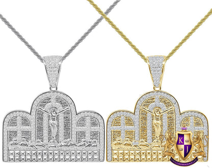 22+ Grams Real Genuine Authentic Italian Sterling Silver 1.00 Cwt. Simulated Diamond Last Supper Jesus Apostles Gospel Pendant Charm 1.50''