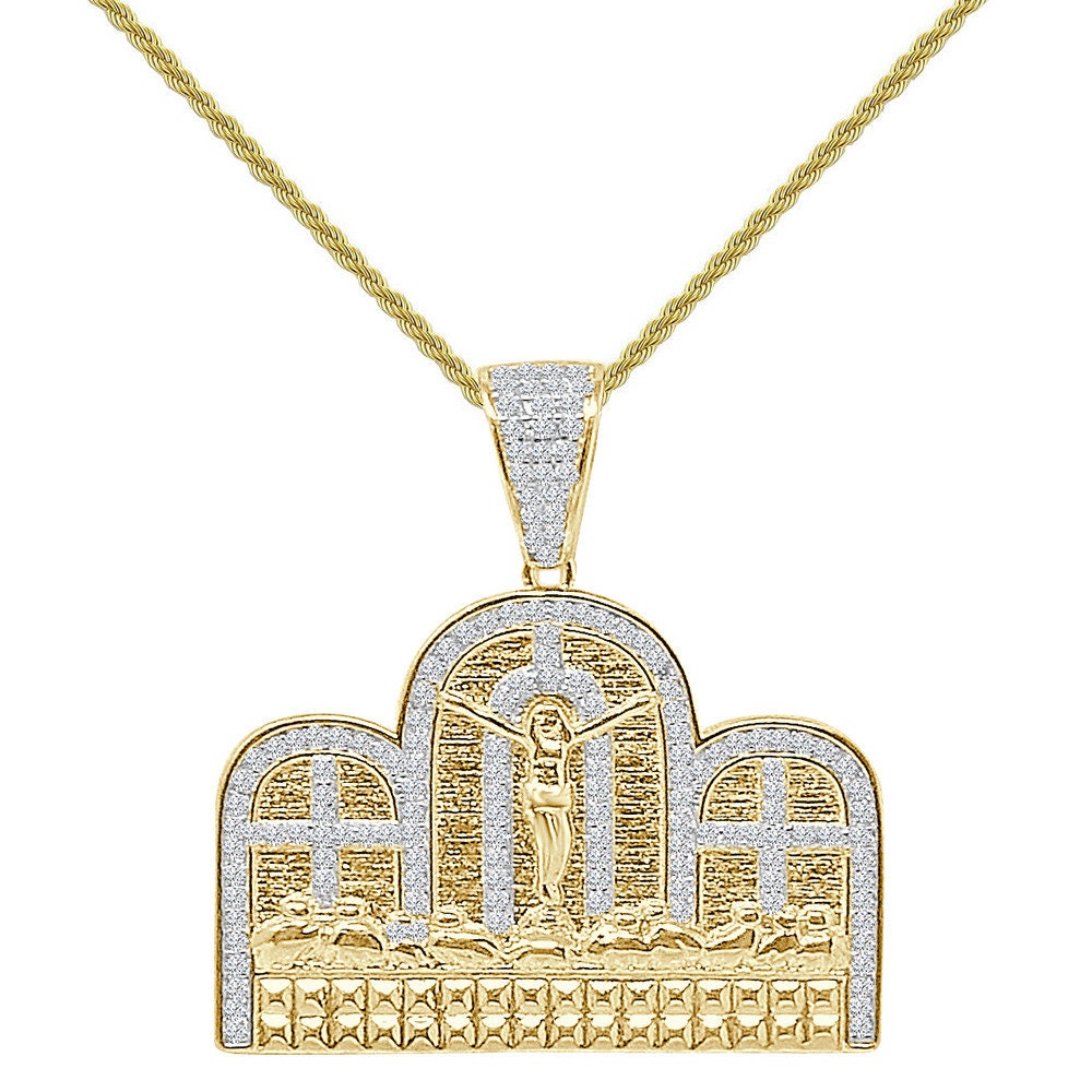 22+ Grams Real Genuine Authentic Italian Sterling Silver 1.00 Cwt. Simulated Diamond Last Supper Jesus Apostles Gospel Pendant Charm 1.50''