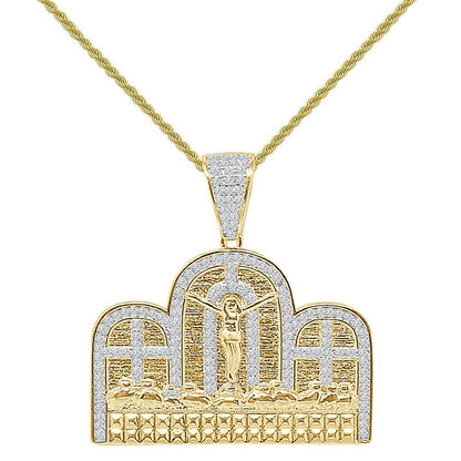 22+ Grams Real Genuine Authentic Italian Sterling Silver 1.00 Cwt. Simulated Diamond Last Supper Jesus Apostles Gospel Pendant Charm 1.50''